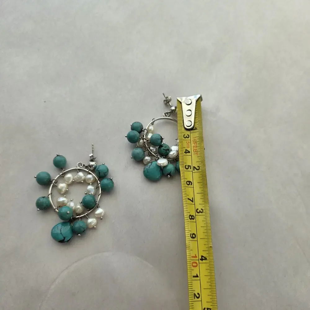 Diana Venezia Sterling Silver 925 Earrings Turquoise Boho Beaded Dangle‎ Cluster